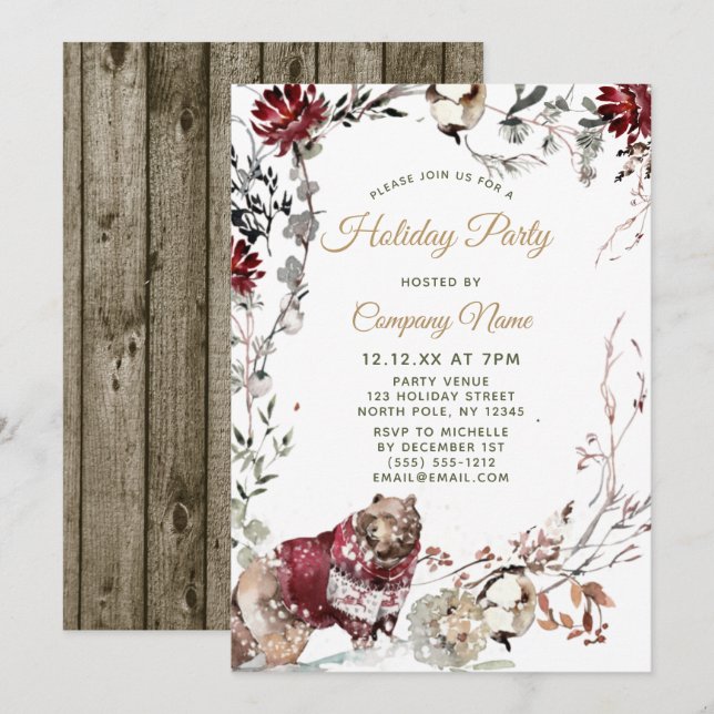Forest Bear Corporate Holiday Christmas Party Invitation (Front/Back)