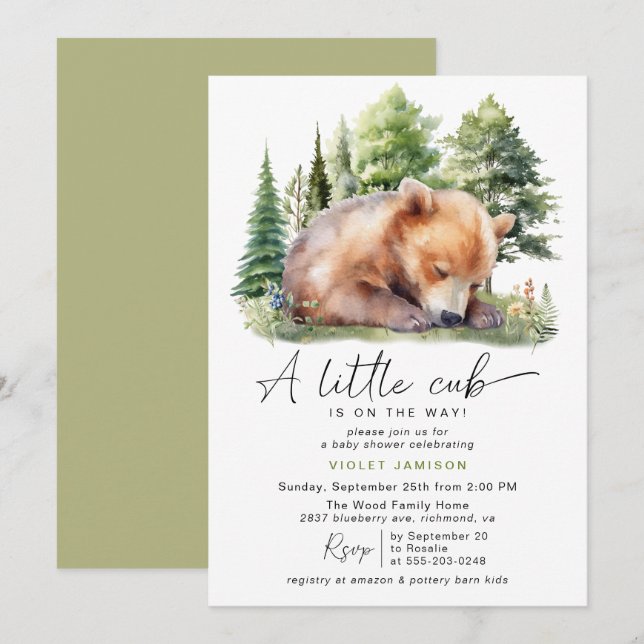Forest Bear Cub | Neutral Woodland Baby Shower Invitation (Front/Back)