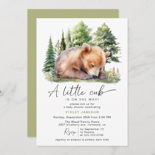 Forest Bear Cub  Neutral Woodland Baby Shower Invitation