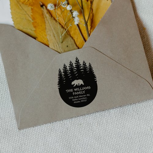 Forest Bear Family Return Address   Rubber Stamp