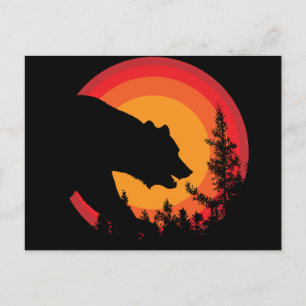 Forest Bear Sunset Silhouette Postcard