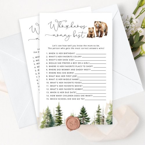 Forest bear Who knows mommy best baby shower game