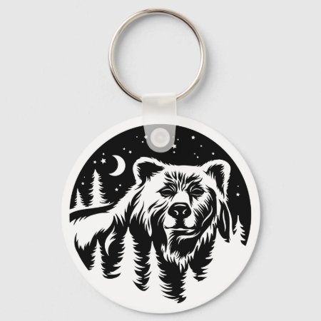 Forest Bear With Night Sky, Outdoors Nature Lover  Keychain