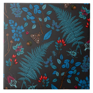 Forest berries, leaves and bugs 1 ceramic tile