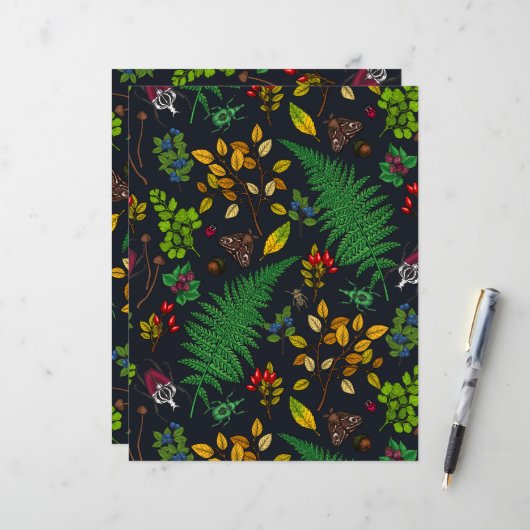 Forest berries, leaves and bugs on graphite black (Front/Back In Situ)