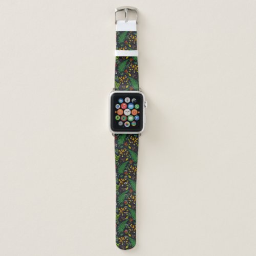 Forest berries leaves and bugs on graphite black apple watch band