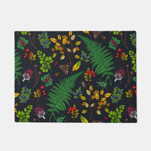Forest berries leaves and bugs on graphite black doormat