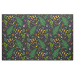 Forest berries, leaves and bugs on graphite black fabric