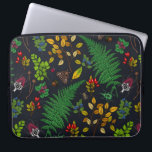 Forest berries, leaves and bugs on graphite black laptop sleeve<br><div class="desc">Hand-drawn vector pattern with forest leaves,  ferns,  various berries ,  beetles and moths</div>