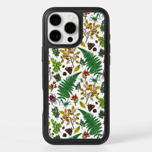 Forest berries, leaves and bugs on white iPhone 16 pro max case