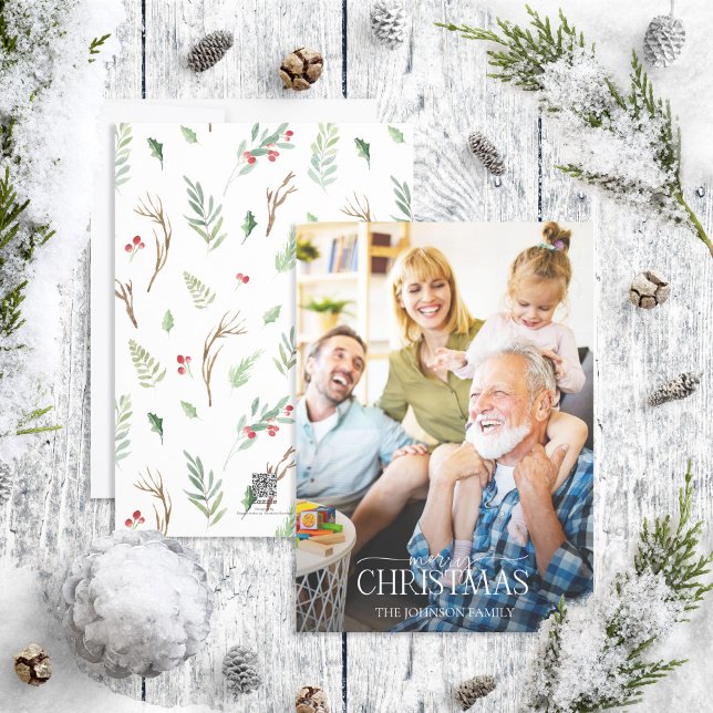 Forest Berry Pinecone Merry Christmas Photo Holiday Card (Creator Uploaded)