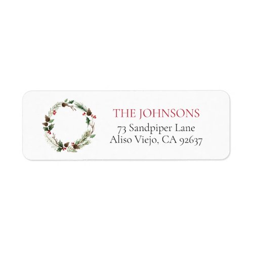 Forest Berry Pinecone Wreath Return Address Label