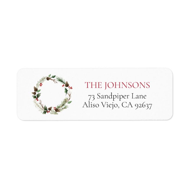 Forest Berry Pinecone Wreath Return Address Label (Front)