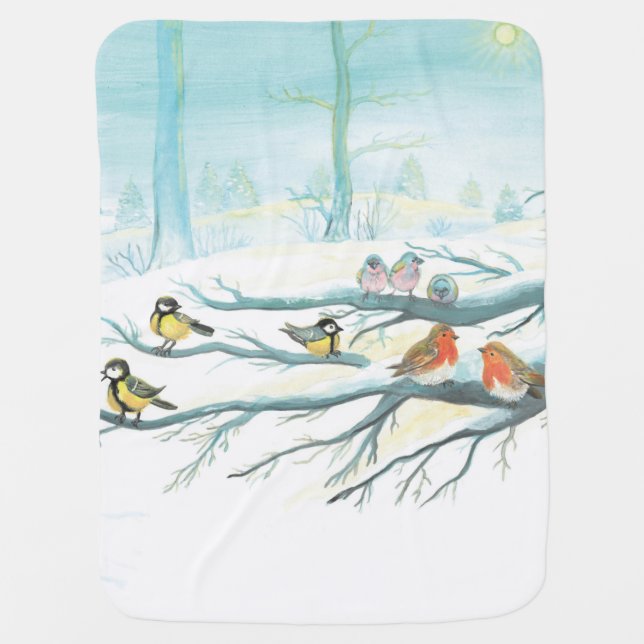 Forest birds in winter baby  blanket (Front)
