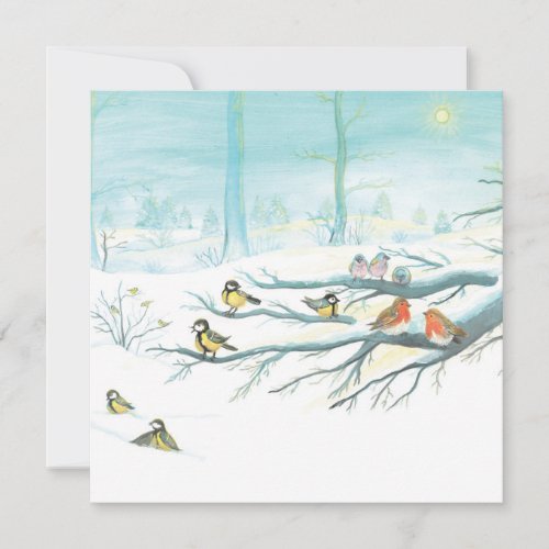 Forest birds in winter          holiday card