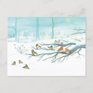 Forest birds in winter invitation postcard