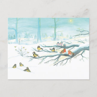 Forest birds in winter invitation postcard