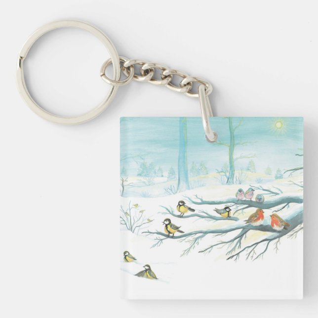Forest birds in winter   keychain (Front)