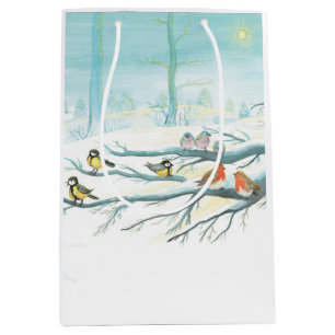 Forest birds in winter medium gift bag