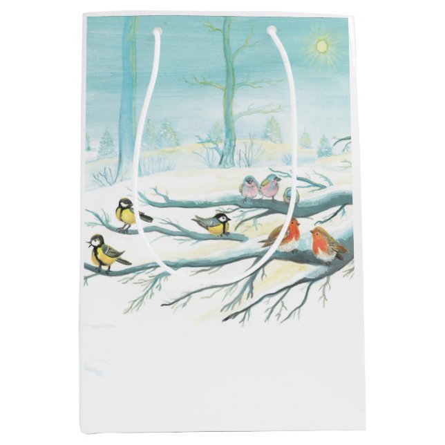 Forest birds in winter    medium gift bag (Front)