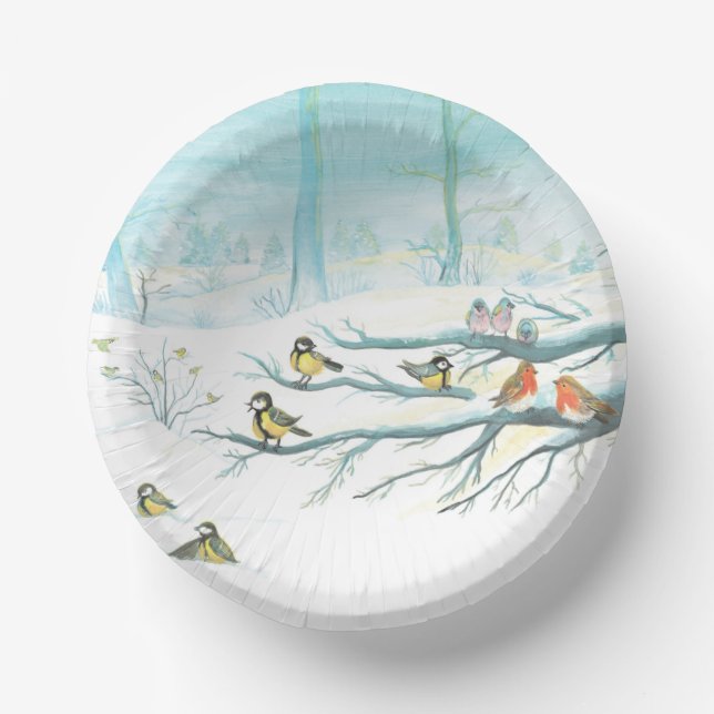 Forest birds in winter     paper bowls (Front)