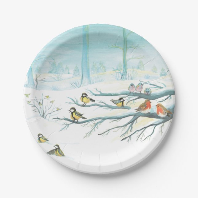 Forest birds in winter  paper plates (Front)