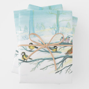 Forest birds in winter   wrapping paper sheets