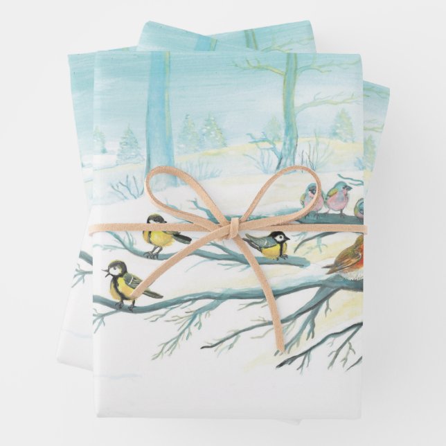 Forest birds in winter   wrapping paper sheets (In situ)