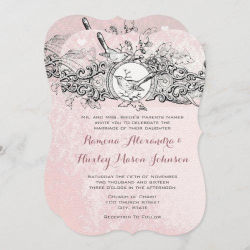 Forest Birds Musical Wood Rose Vintage Wedding Invitation