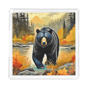 Forest Black Bear Autumn Acrylic Tray