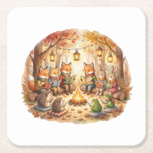 Forest Book Cozy Woodland cottagecore cushion Square Paper Coaster