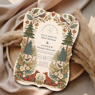Forest Botanical Folk Art Romantic Wedding Invitation