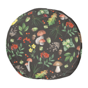 Forest Bounty: Watercolor Mushroom Pattern Pouf