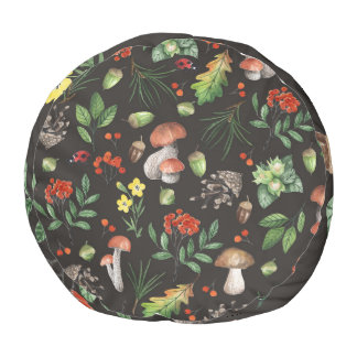 Forest Bounty: Watercolor Mushroom Pattern Pouf