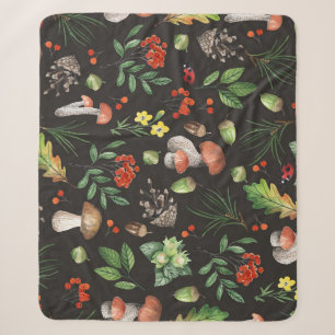 Forest Bounty: Watercolor Mushroom Pattern Sherpa Blanket