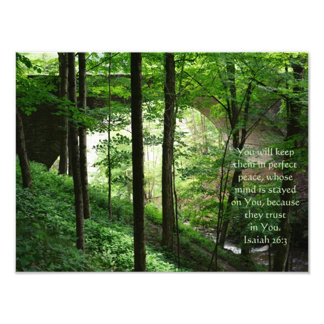 Forest Bridge Isaiah 26:3 Green Leaves Photo Print (Front)