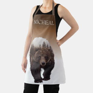 Forest Brown Bear Personalized Double exposure Apron