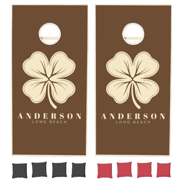 Forest Brown Four Leaf Clover with Name Cornhole Set (Set)