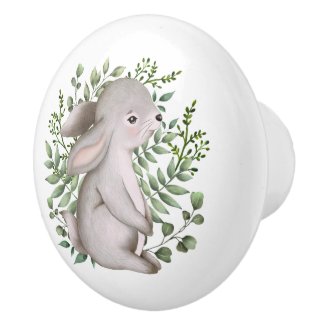 Forest Bunny Rabbit Woodland Greenery Baby Nursery Ceramic Knob