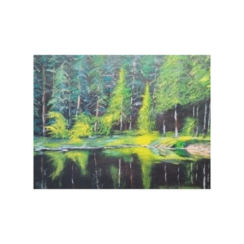 Forest by the lake Scenery Acrylic painting  Canvas Print