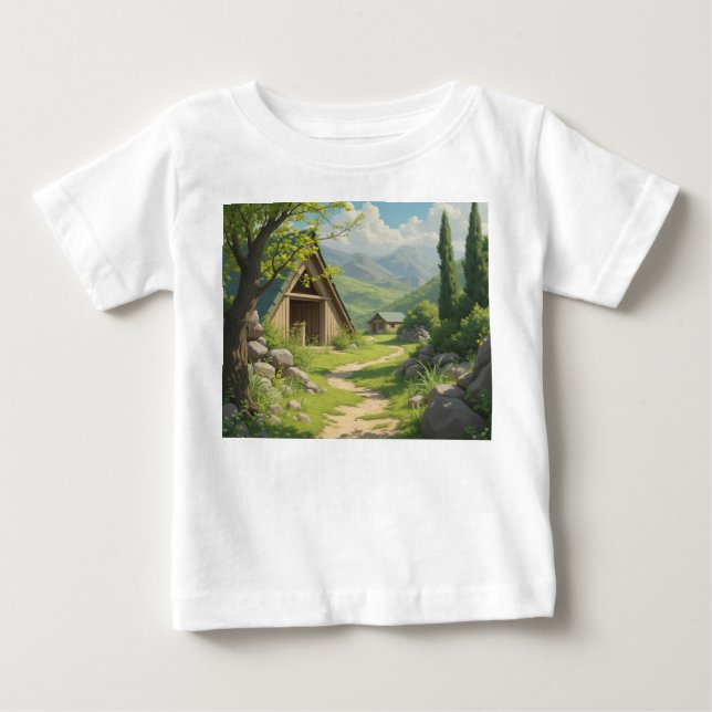 Forest Cabin Dreams: Little Adventures Await Baby T-Shirt (Front)
