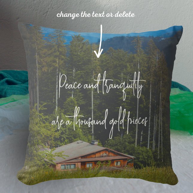 Forest cabin under the mountains  throw pillow (Creator Uploaded)