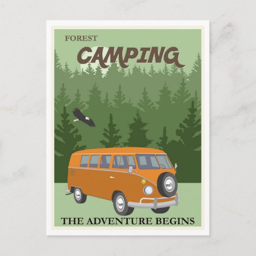 Forest Camping Camper Van Travel Poster Postcard