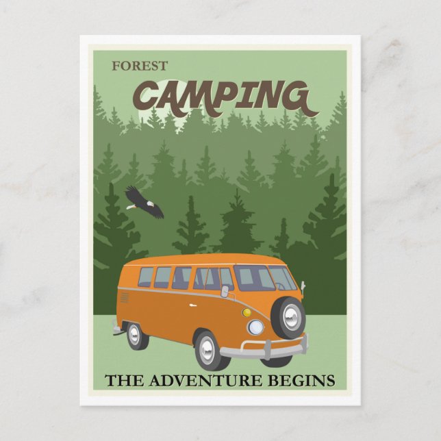 Forest Camping Camper Van Travel Poster Postcard (Front)
