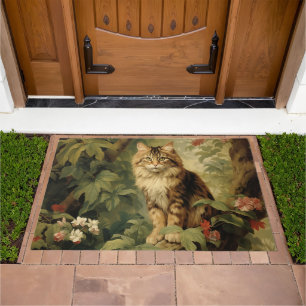Forest Cat in Lush Foliage Doormat