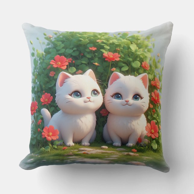 🐱 Forest Cats Vibrant Green Cozy Home 🌿 Throw Pillow (Front)
