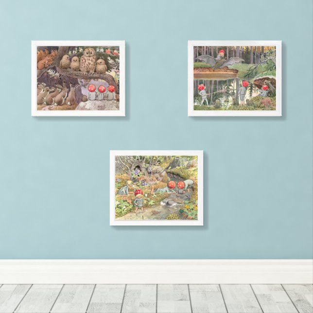 Forest Children by Elsa Beskow Nursery Art Wall Art Sets (Wood Floor)