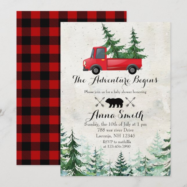 Forest Christmas Tree Red Baby Shower Invitation (Front/Back)