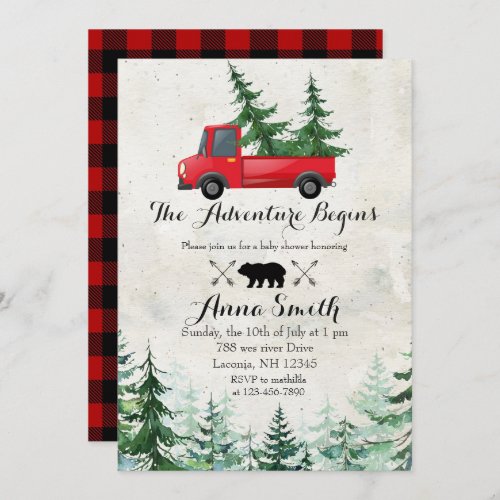 Forest Christmas Tree Red Baby Shower Invitation