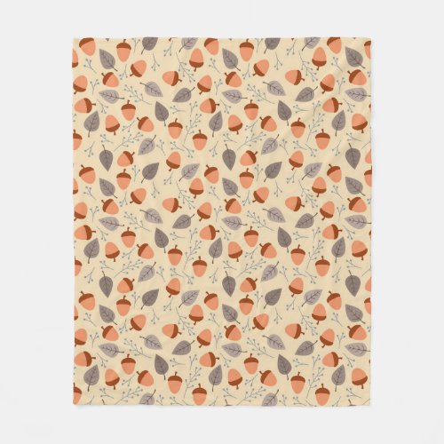 Forest Color Leaves and Acorns Pattern Fleece Blanket